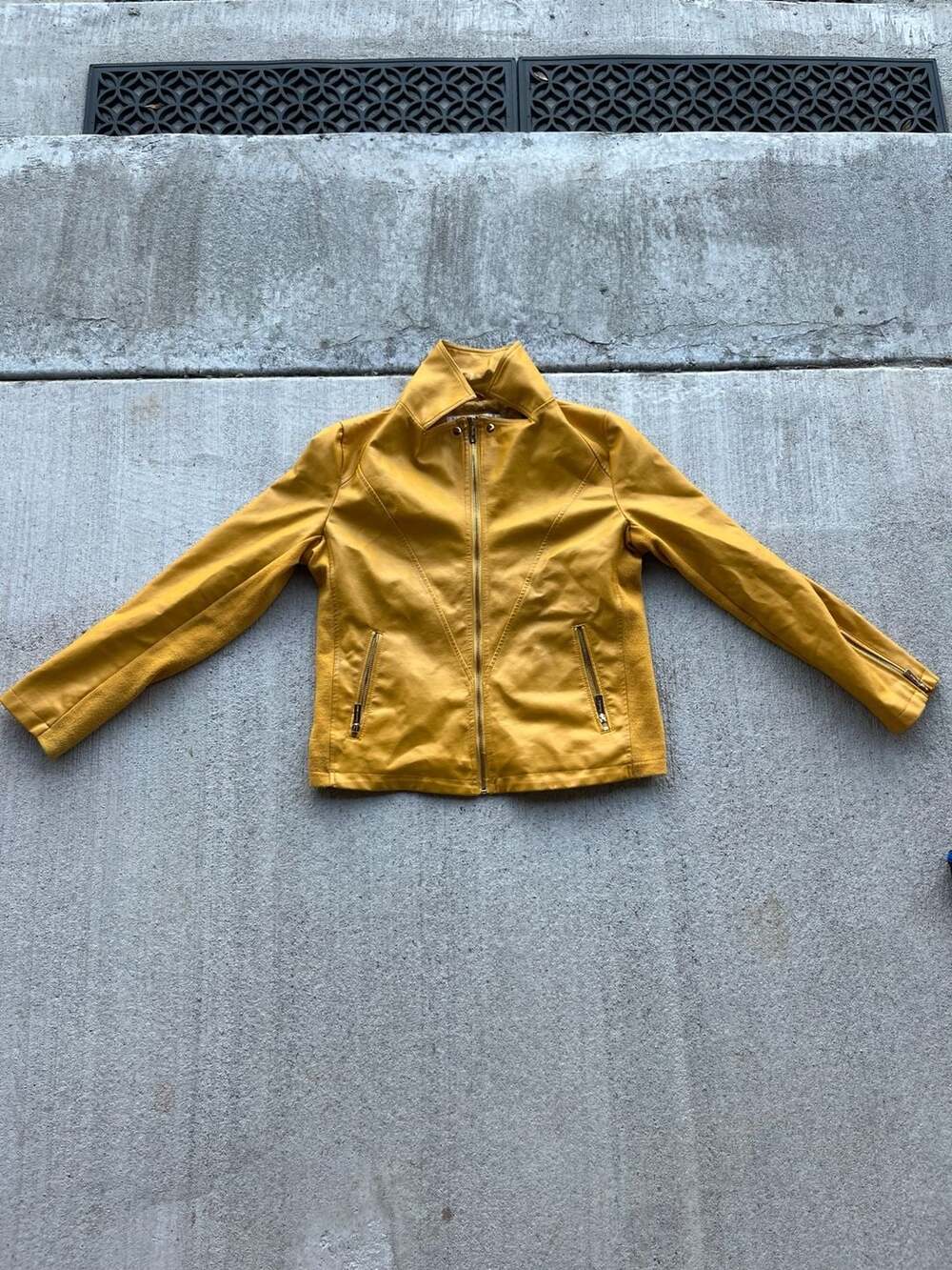 Kenneth Cole New York Mustard Yellow Faux Leather Moto Jacket Size M